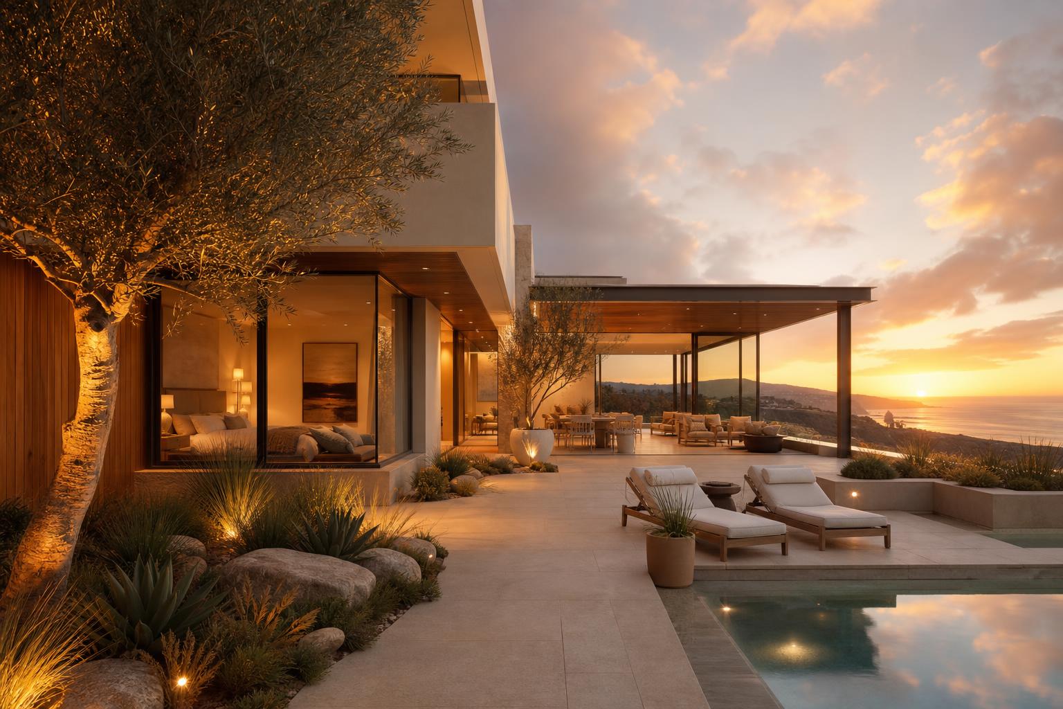 Modern home at golden hour